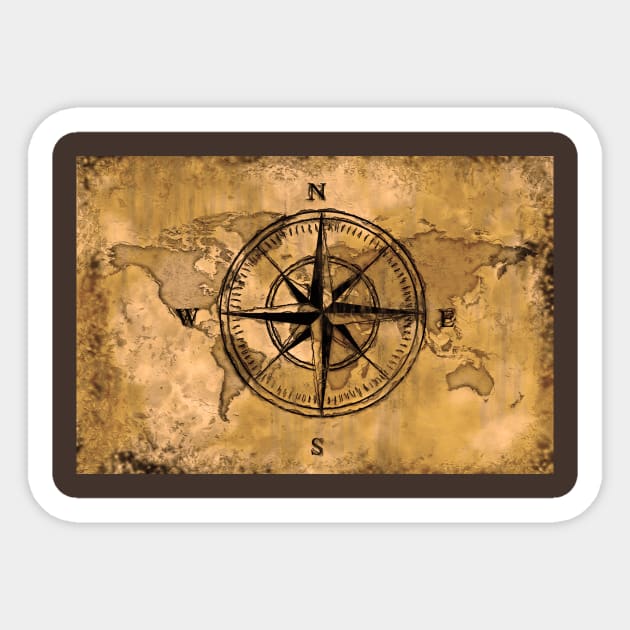 Destinations - Compass Rose and World Map Sticker by Highseller